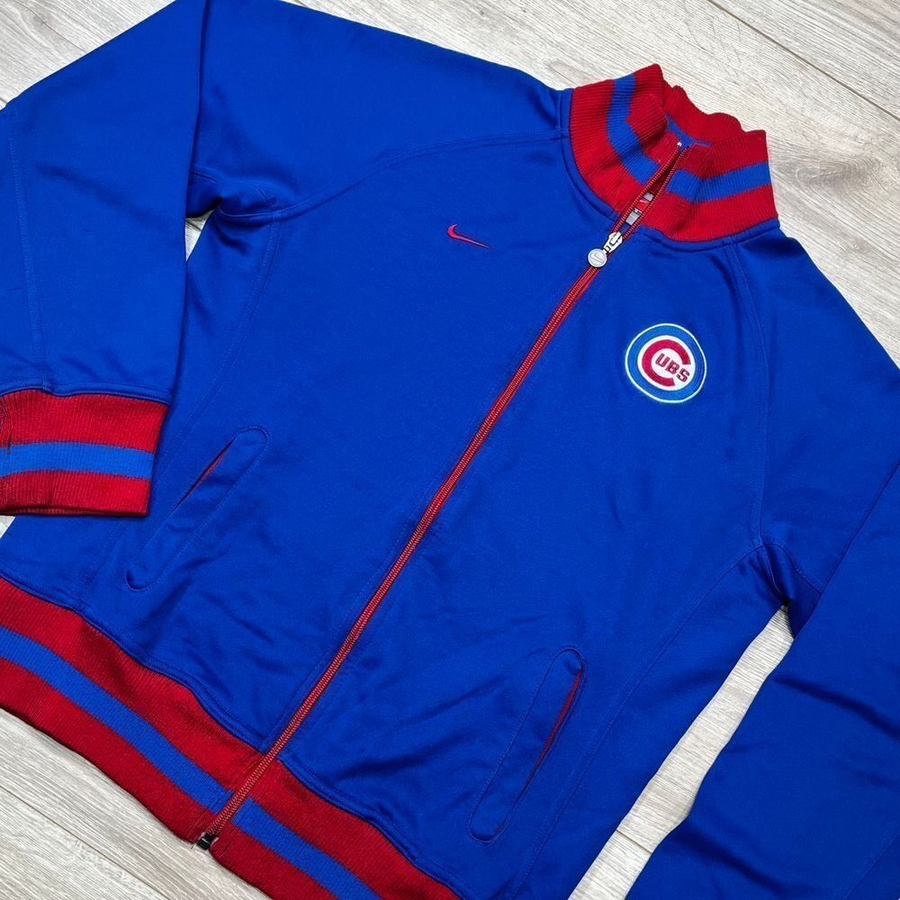 Nike Chicago Cubs Youth Track Jacket Large MLB Full Zip Blue Red 90's‎ Vintage